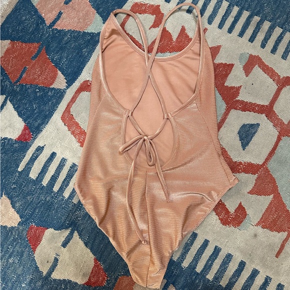 WHIMSY AND ROW ANNETTE ONE-PIECE SWIMSUIT metallic nude tie back - Picture 11 of 14